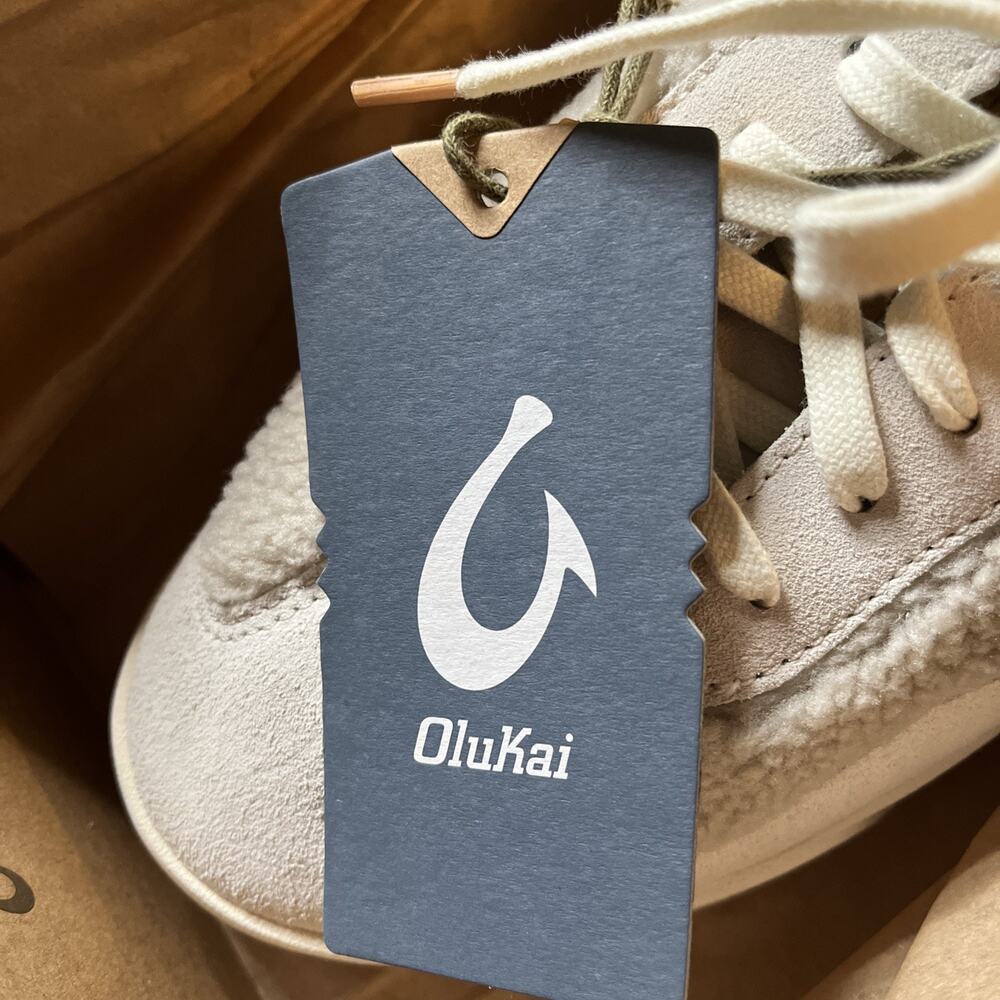 OluKai Kilea Heu Suede Womens 9.5 Cream Sneaker Fleece Trim Comfort Shoe Lace Up - Picture 10 of 10